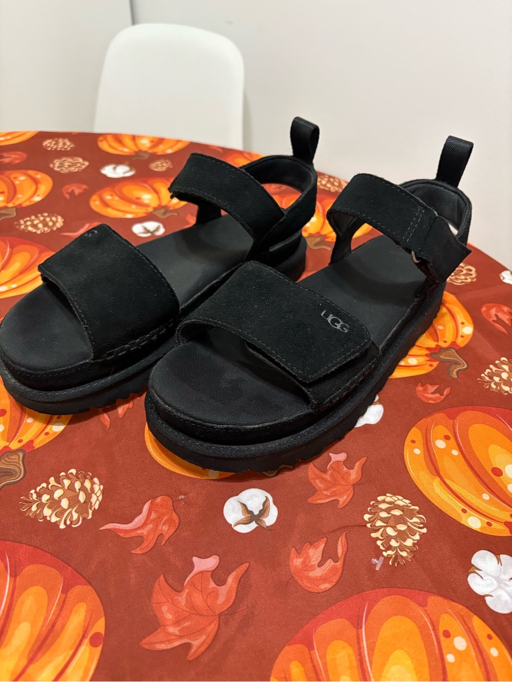 UGG Kids Black Velcro Platform Sandals